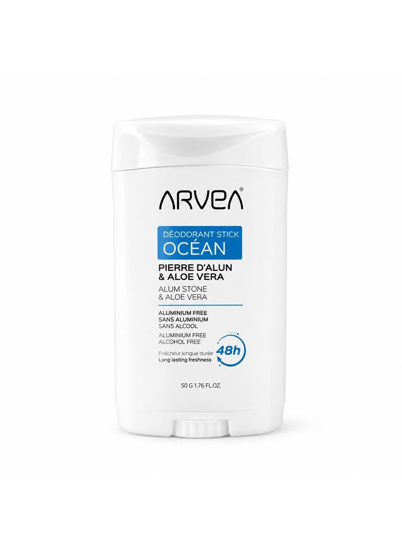 ARVEA Ocean Deodorant Stick – Alum Stone & Aloe Vera, Aluminium & Alcohol Free (50g / 1.76 oz) - Image 1