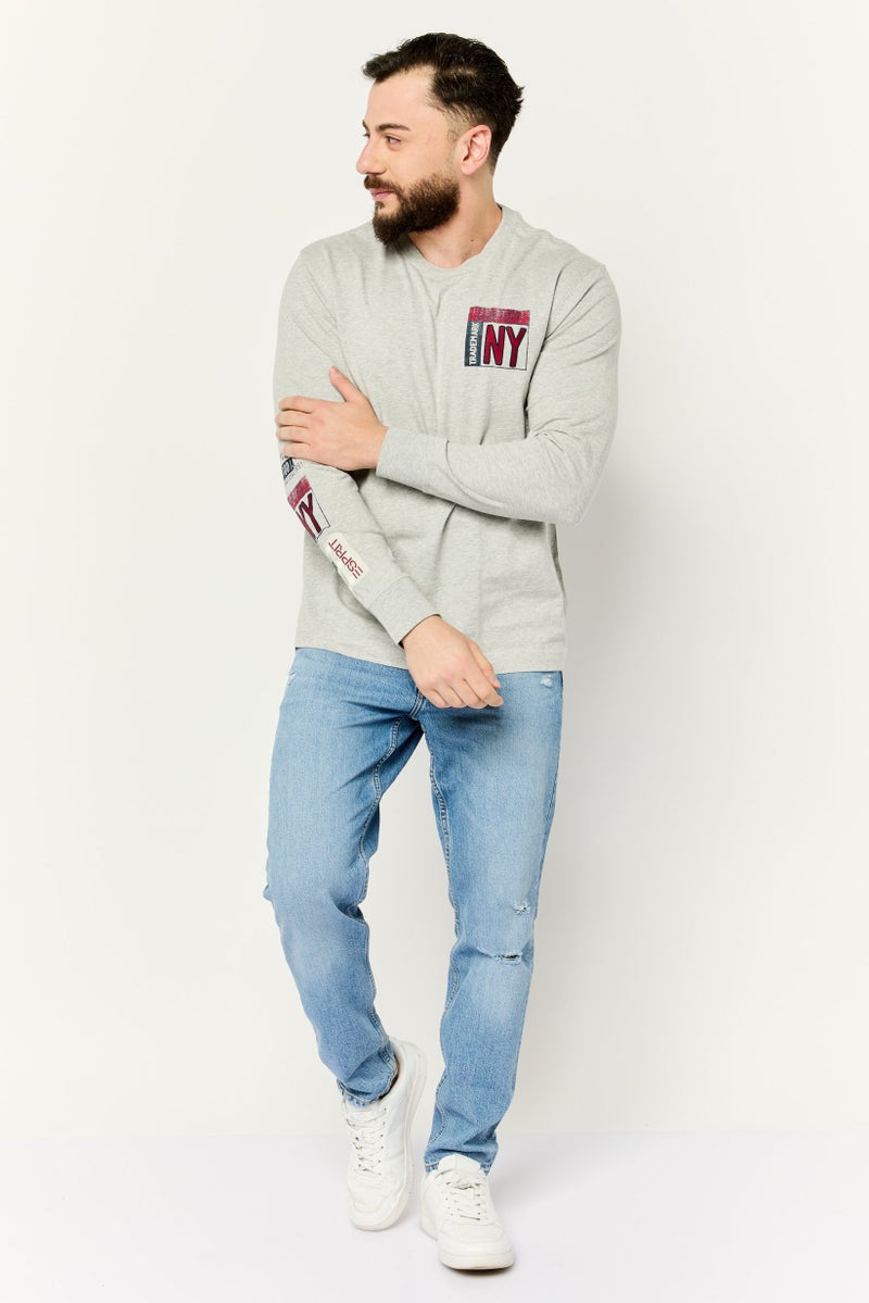 ESPRIT تي شيرتات رجالية بأكمام طويلة وطباعة جرافيك، رمادي - Image 4