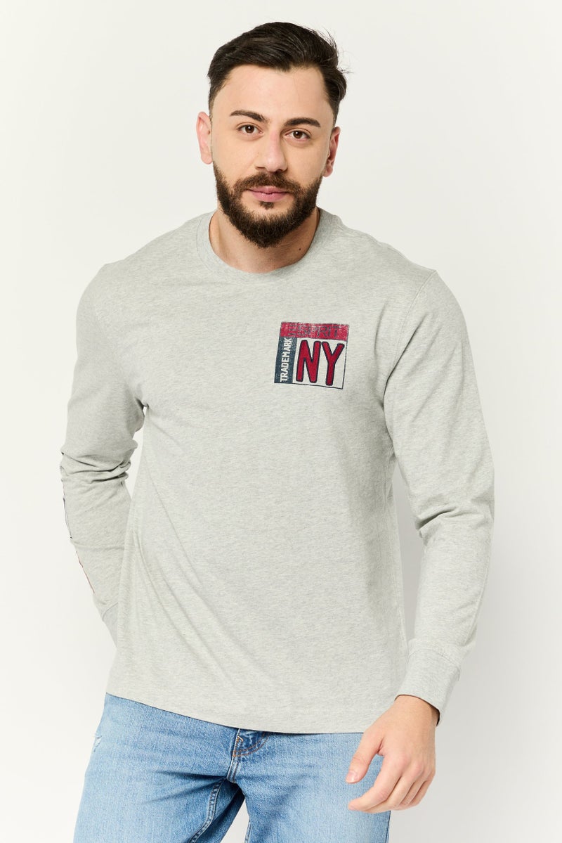 ESPRIT تي شيرتات رجالية بأكمام طويلة وطباعة جرافيك، رمادي - Image 1