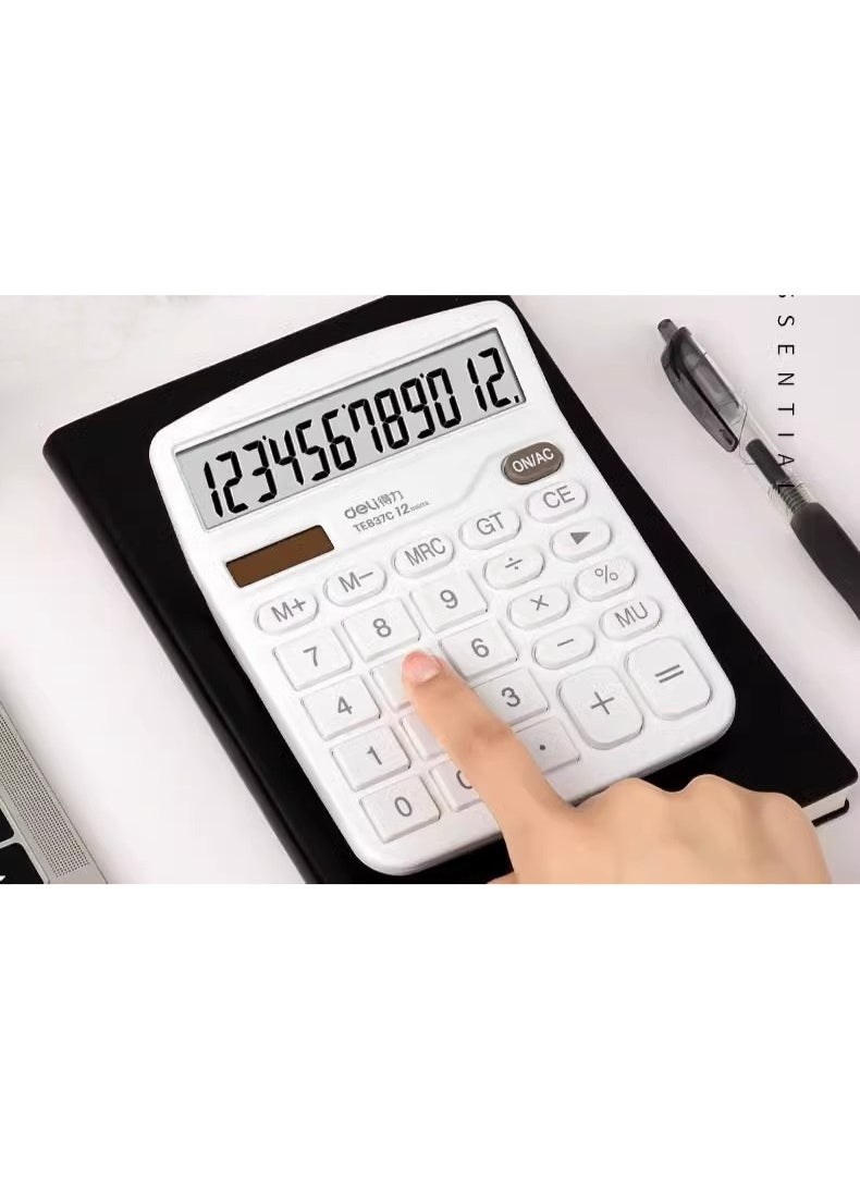 Generic - 【Solar & Battery Dual Power】12-Digit Large Display Calculator for Office, Business & Finance with GT/M+/M-/MRC/CE Functions, Extra Large Buttons, High Accuracy - Perfect for Accounting, Students, Shops & Restaurants - Portable Solar Battery Backup, Auto Power-Off, Durable Anti-Slip Design - Classic White - Image 1