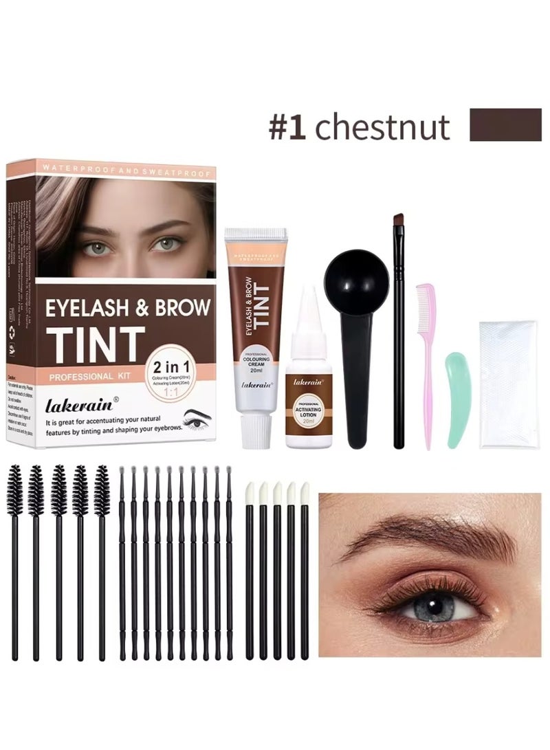 lakerain Eyelash and Brow Tint Dye Color Chestnut Kit 2 in 1 Brow and Lash Tint Professional Kit with Coloring Cream and Activating Lotion Eyebrow Tint Dye Kit Eyebrow Lash Color Kit 01 - Image 2