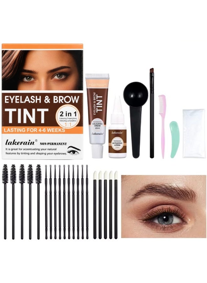 lakerain Eyelash and Brow Tint Dye Color Chestnut Kit 2 in 1 Brow and Lash Tint Professional Kit with Coloring Cream and Activating Lotion Eyebrow Tint Dye Kit Eyebrow Lash Color Kit 01 - Image 2