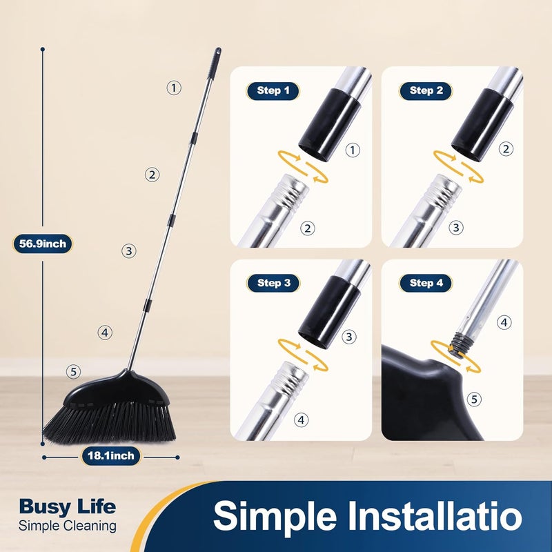 YOCADA Broom 43cm 18inch Broom Black Indoor&Outdoor Broom Commercial for Courtyard Garage Lobby Mall Market Floor Home Kitchen Room Office Pet Hair Rubbish 56.9Inch - Image 3