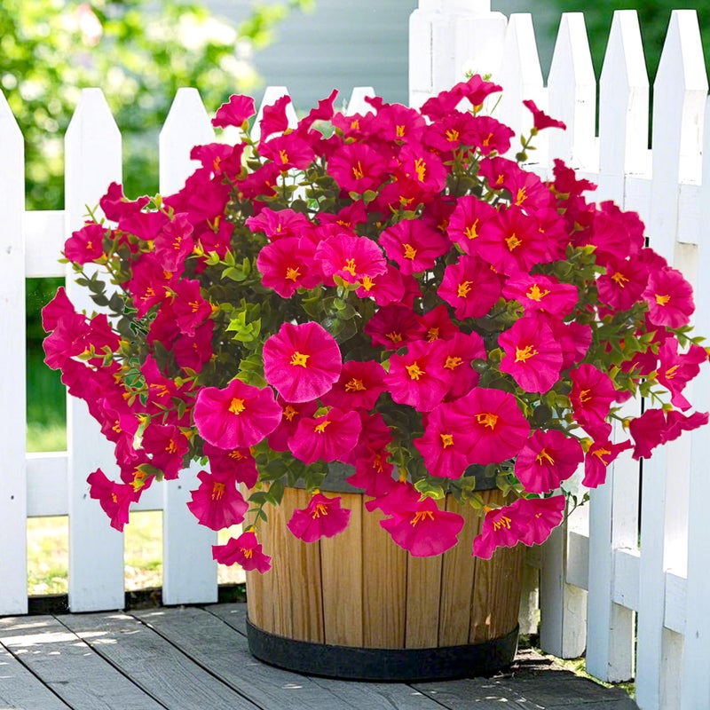 TSTWETO Artificial Faux Flowers for Outdoors 12 Bundles Artificial Plants Outdoor UV Resistant Fake Morning Glory Silk Flowers for Outside Planter Porch Patio YardRose Red - Image 2