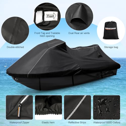 BIGACOVER Jet Ski Cover for Yamaha GP1800 / GP1900 / GP HO/GP SVHO OEM 2021-2025 Watercraft UV Protection 600D Oxford PU Waterproof Waverunner Cover with Waterproof Zipper Jetski Waverunner Covers - Image 3
