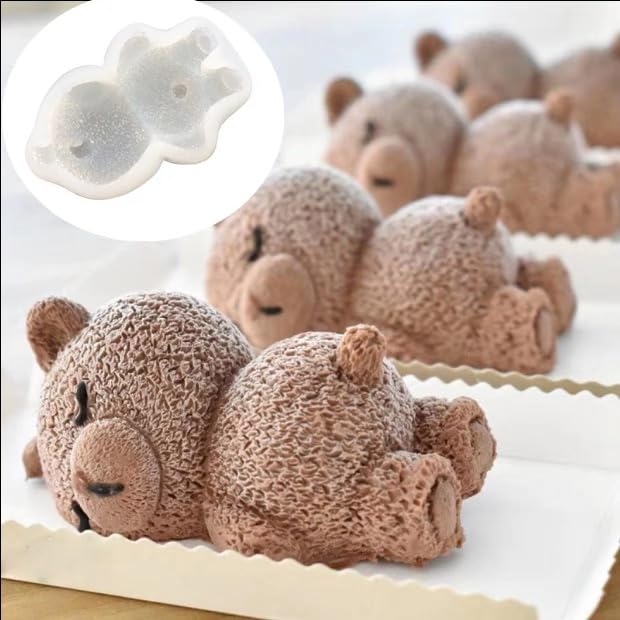 Asablve Lying Bear Fondant Mold Chocolate Molds Silicone, 3D Silicone Animal Mold for DIY Fondant, Dessert Baking, Jello, Candy, Cake Baking Decorating, Ice Cube, Soap,Resin - Image 1
