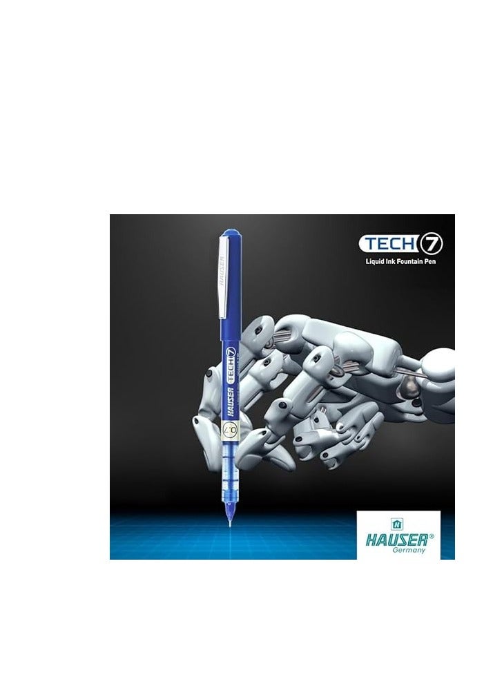 Hauser Tech 7 0.7mm Gel Pen Box Pack | Liquid Ink With German Technology | Comfortable Grip With Smudge Free Writing | Sturdy, Refillable Pen | Blue Ink, Pack Of 12 - Image 2