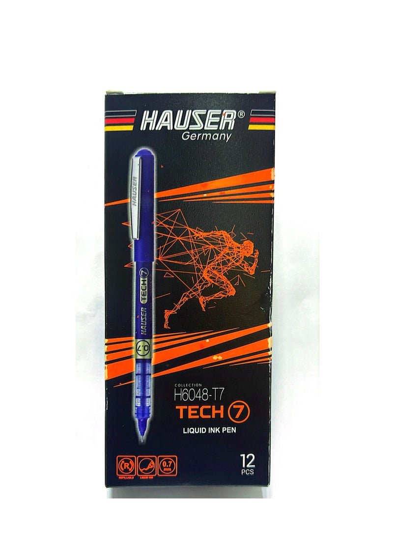 Hauser Tech 7 0.7mm Gel Pen Box Pack | Liquid Ink With German Technology | Comfortable Grip With Smudge Free Writing | Sturdy, Refillable Pen | Blue Ink, Pack Of 12 - Image 5