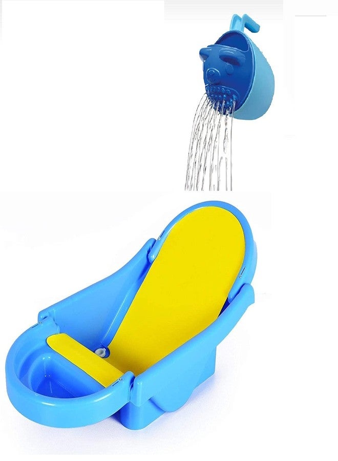 Maanit Foldable Plastic Baby Bath Tub with Anti Slip Base with Shampoo Mug (Blue) - Image 1