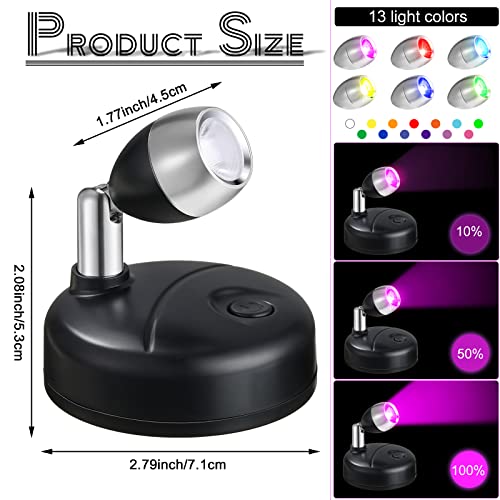 Hortsun 6 Pieces Battery Operated Spotlights Indoor LED Wireless Spotlight Indoor 13 Color up Lights with Rotatable Light Head Stick on Wall Hallway for Painting Picture Artwork Closet (Black) - Image 2
