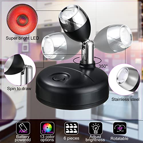 Hortsun 6 Pieces Battery Operated Spotlights Indoor LED Wireless Spotlight Indoor 13 Color up Lights with Rotatable Light Head Stick on Wall Hallway for Painting Picture Artwork Closet (Black) - Image 3