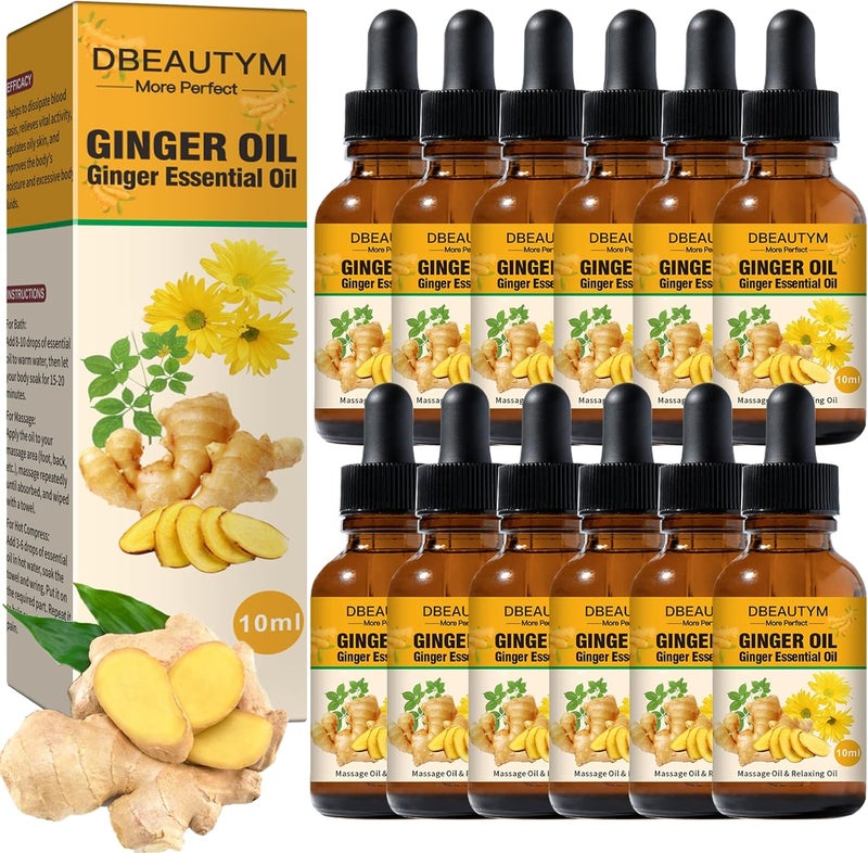 DBEAUTYM 12 Pack Ginger Oil Lymphatic Drainage Massage Oil Vitamin E Oil For Skin Belly Lymphatic Drainage Ginger Oil Arnica Ginger Oil for Lymphatic DrainageWarming Sore Muscle Massage Oil Plant Aroma Oil - Image 1