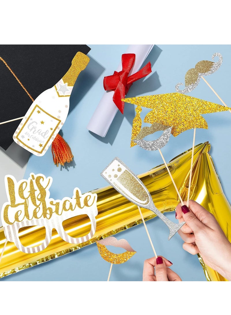 Captaintech 15pcs Novelty Birthday Party Photo Booth Props in Gold Funny Selfie with Inflatable Frame for Grad Eye Glasses Mustache, Lips Decoration for Boys Girls Background - Image 4