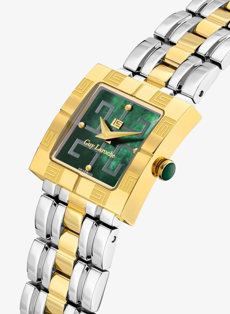 Guy Laroche Camille Green Dial Silver Gold Stainless Steel Bracelet Watch for Female 23mm