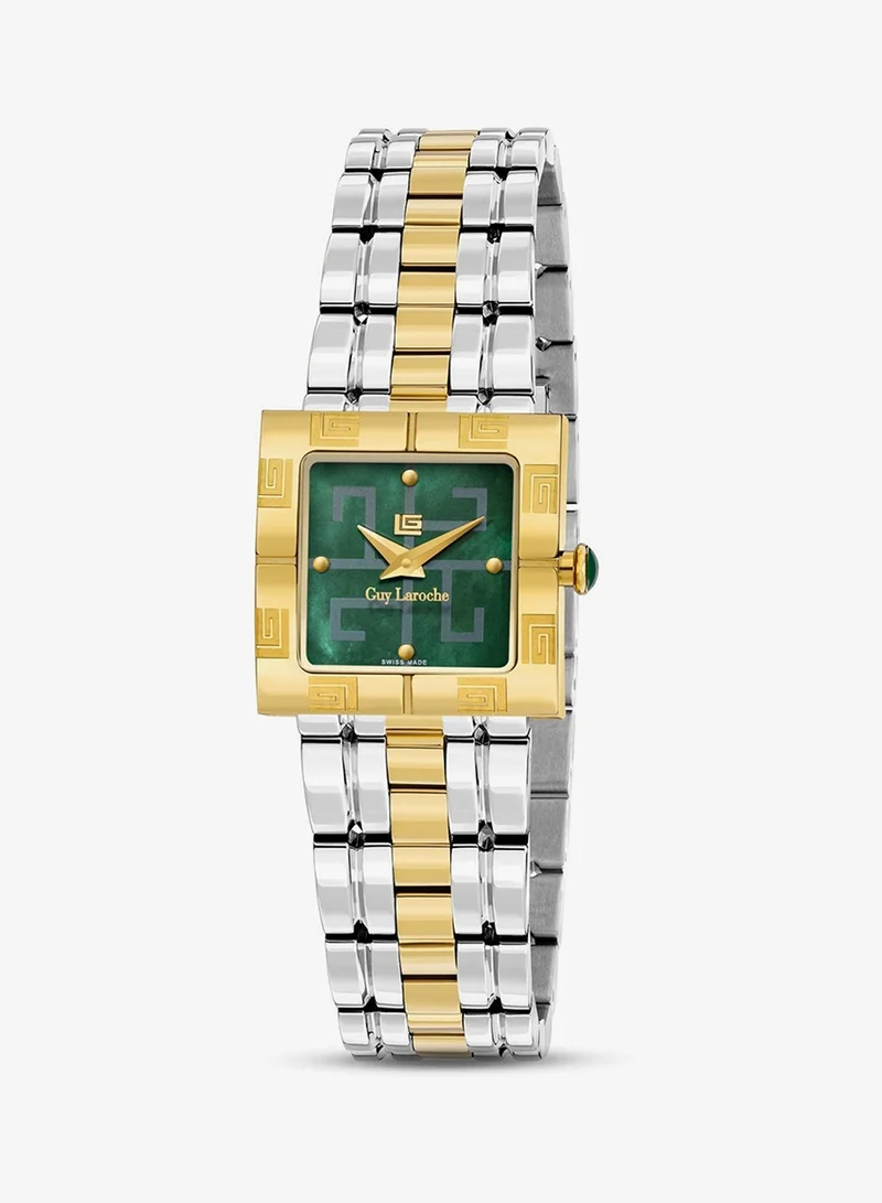Guy Laroche Camille Green Dial Silver Gold Stainless Steel Bracelet Watch for Female 23mm