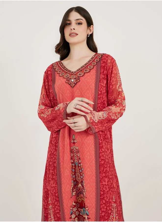 Maxim Creation Maxim Creation Printed Georgette Kaftan with Studded Detail