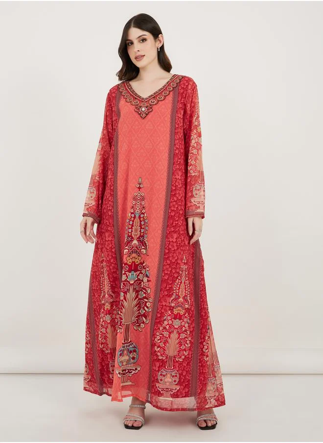 Maxim Creation Printed Georgette Kaftan with Studded Detail by Styli