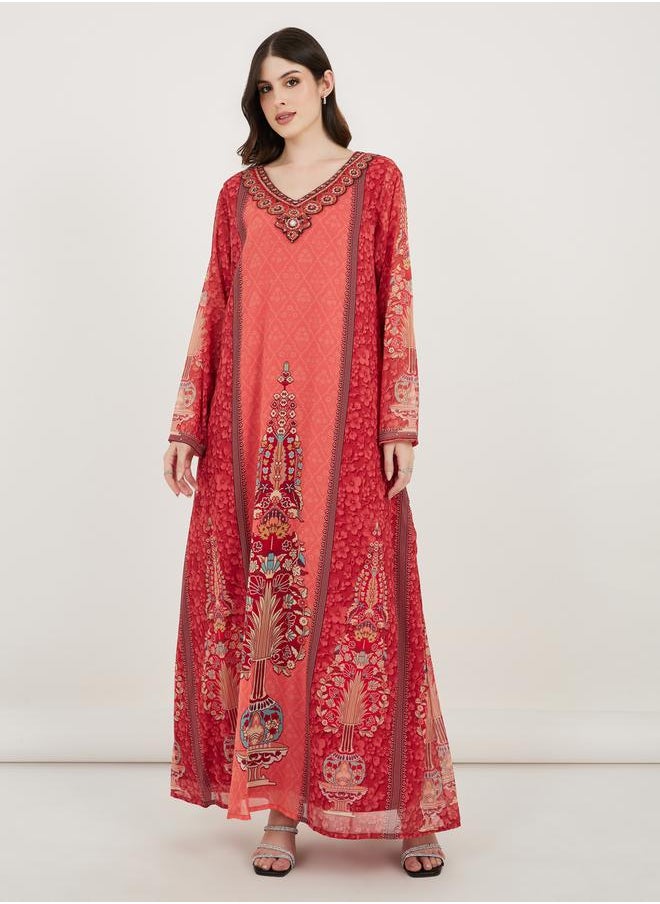 Maxim Creation - Printed Georgette Kaftan with Studded Detail by Styli - Image 1