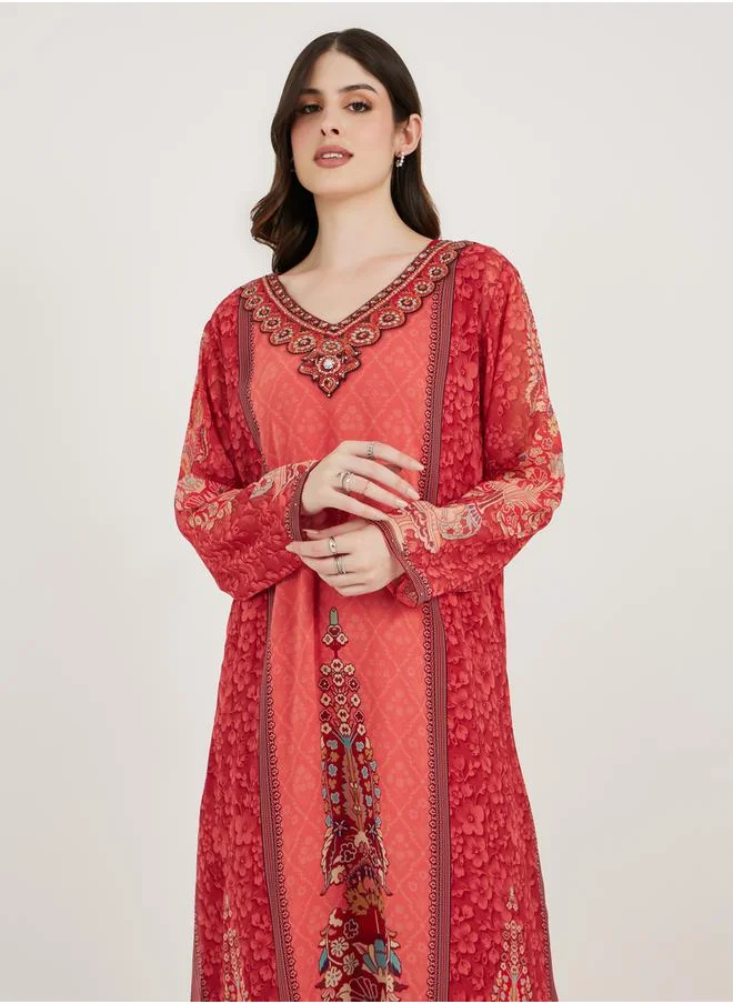 Maxim Creation Printed Georgette Kaftan with Studded Detail by Styli