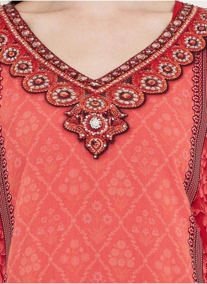 Maxim Creation - Printed Georgette Kaftan with Studded Detail by Styli - Image 1