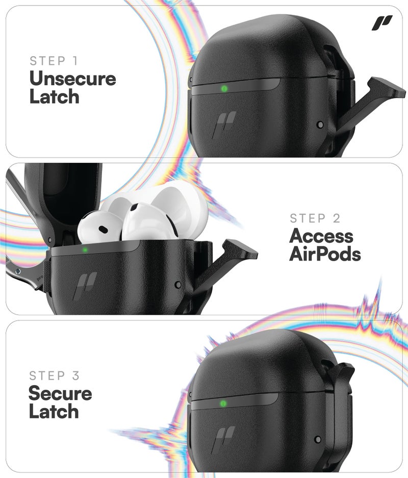 Proof Labs for AirPods 4 Case with Lock - Tough AirPods 4th Generation Case Cover with Carabiner, Rugged Protection and Hard Protective Shell (Black, AirPods 4th Gen) - Image 4