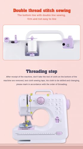 Marirao Sewing Machine for Beginners Portable Mini Small Sewing Machine with 50 Pcs Fabric and 32 Pcs Sewing Threads Kit 12 Builtin Stitches 2 Speed with Foot Pedal - Image 3