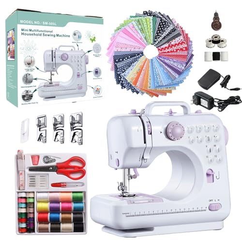 Marirao Sewing Machine for Beginners Portable Mini Small Sewing Machine with 50 Pcs Fabric and 32 Pcs Sewing Threads Kit 12 Builtin Stitches 2 Speed with Foot Pedal - Image 1