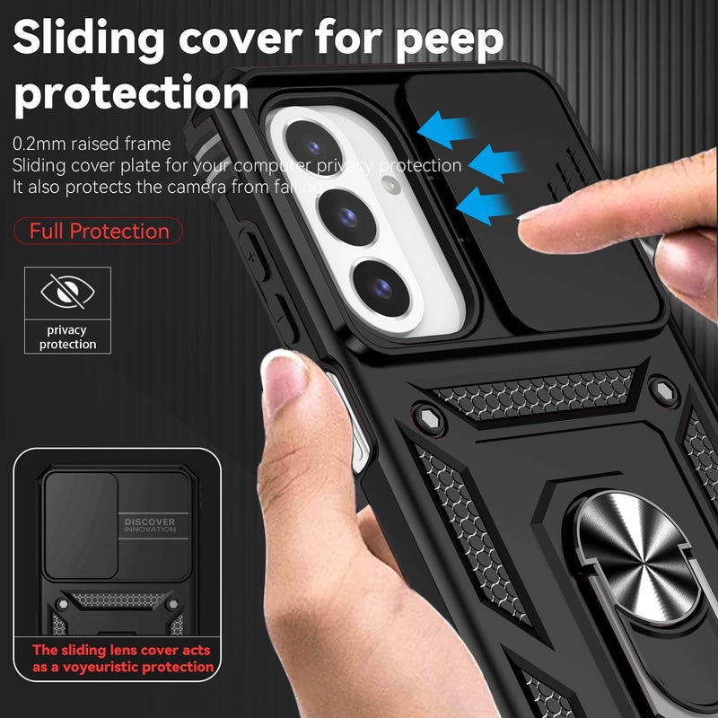 YZOK for Samsung Galaxy A17 5G Phone Case,with Camera Lens Cover HD Screen Protector,[Military Grade] Ring Car Mount Kickstand Hybrid Hard PC Soft TPU Shockproof Protective Case for Galaxy A17 5G, Black - Image 5