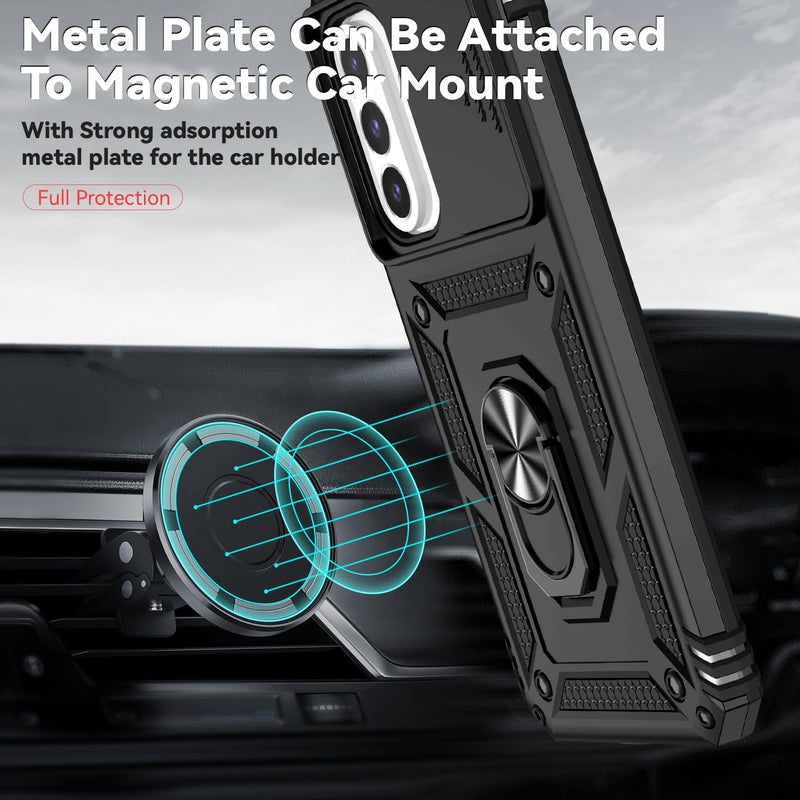 YZOK for Samsung Galaxy A17 5G Phone Case,with Camera Lens Cover HD Screen Protector,[Military Grade] Ring Car Mount Kickstand Hybrid Hard PC Soft TPU Shockproof Protective Case for Galaxy A17 5G, Black - Image 4