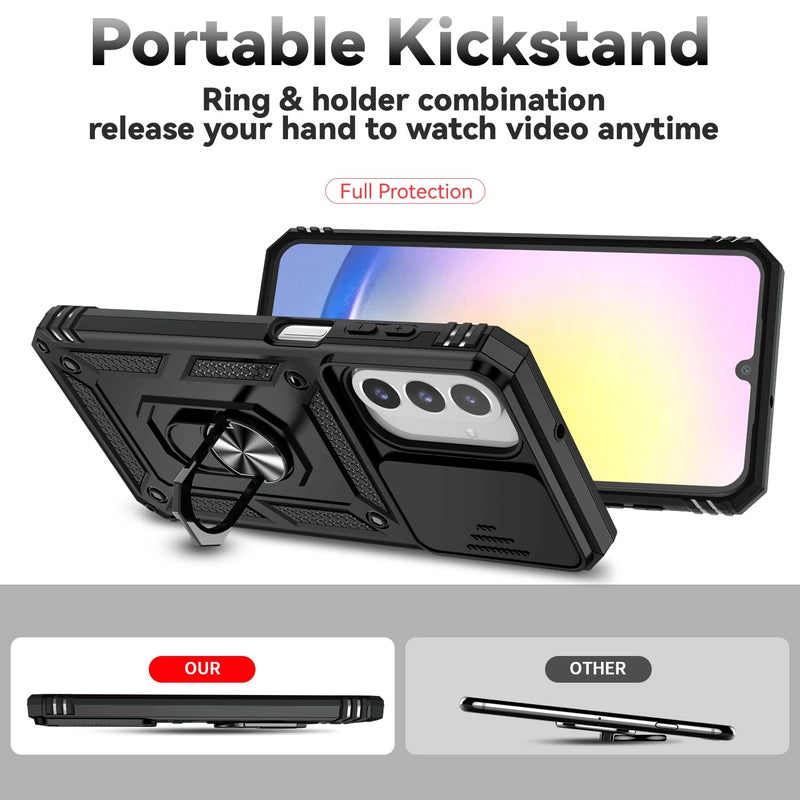 YZOK for Samsung Galaxy A17 5G Phone Case,with Camera Lens Cover HD Screen Protector,[Military Grade] Ring Car Mount Kickstand Hybrid Hard PC Soft TPU Shockproof Protective Case for Galaxy A17 5G, Black - Image 2