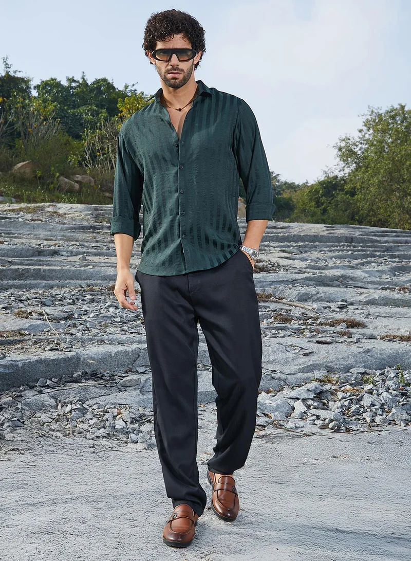 كامبوس سوترا Men's Emerald Green Candy-Striped Shirt