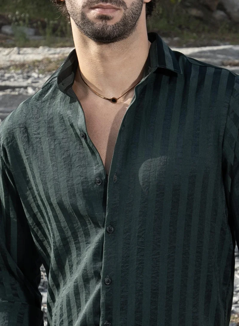 كامبوس سوترا Men's Emerald Green Candy-Striped Shirt
