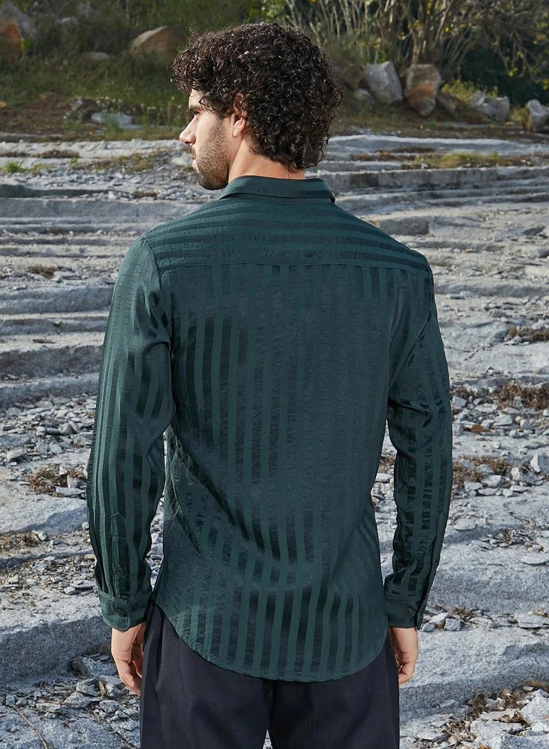 كامبوس سوترا Men's Emerald Green Candy-Striped Shirt