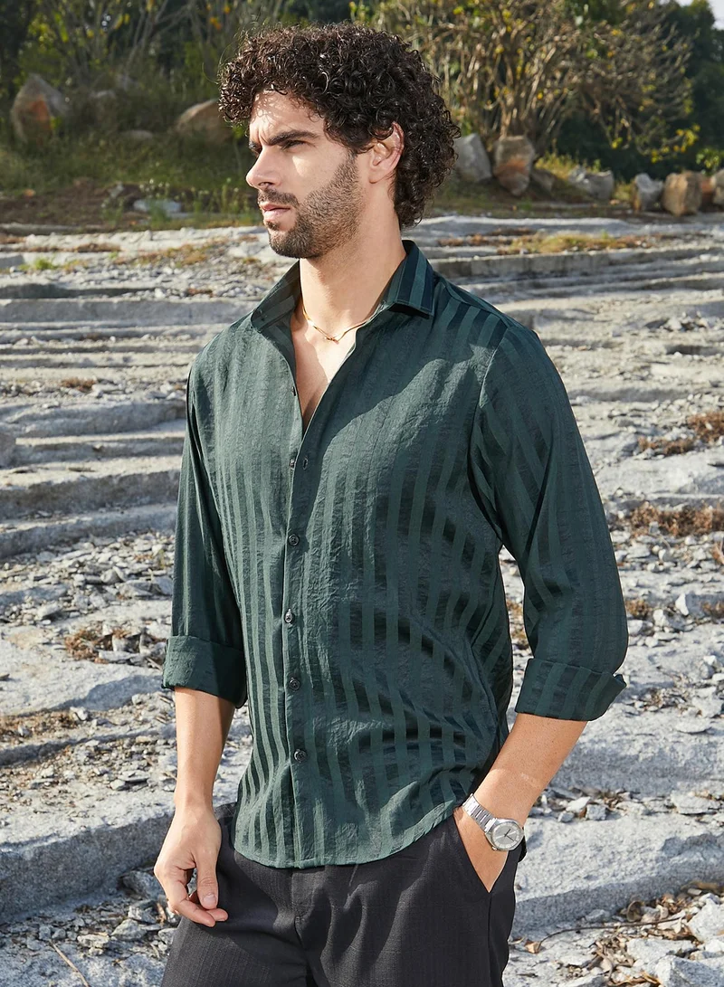 كامبوس سوترا Men's Emerald Green Candy-Striped Shirt