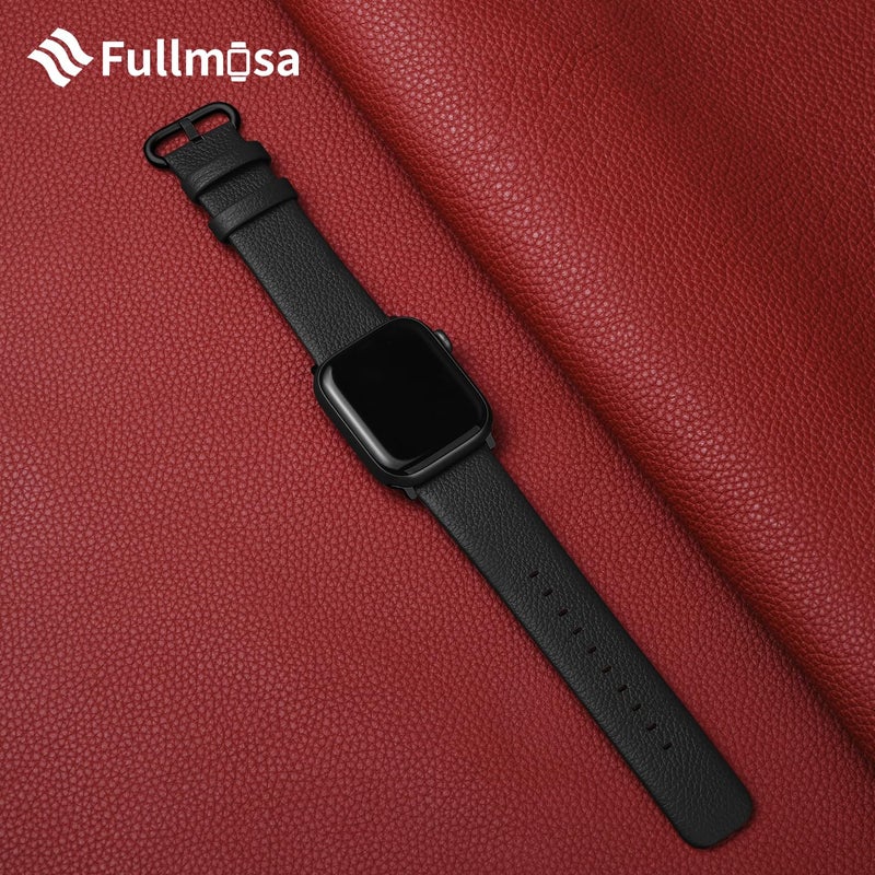 Fullmosa Leather Bands Compatible with Apple Watch 49mm 46mm 45mm 44mm 42mm 41mm 40mm 38mm Women Band Strap for iWatch Ultra 2/Ultra/10/9/8/7/6/5/4/3/2/1/SE2/SE, 49mm 46mm 45mm 44mm 42mm Black - Image 2