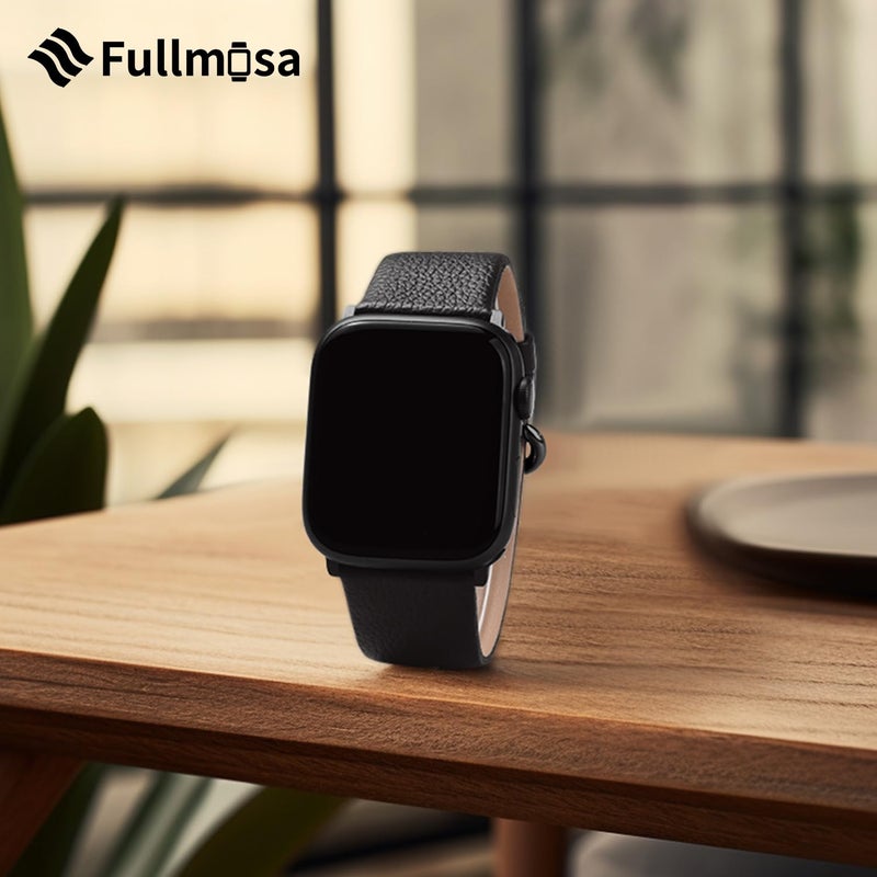 Fullmosa Leather Bands Compatible with Apple Watch 49mm 46mm 45mm 44mm 42mm 41mm 40mm 38mm Women Band Strap for iWatch Ultra 2/Ultra/10/9/8/7/6/5/4/3/2/1/SE2/SE, 49mm 46mm 45mm 44mm 42mm Black - Image 3