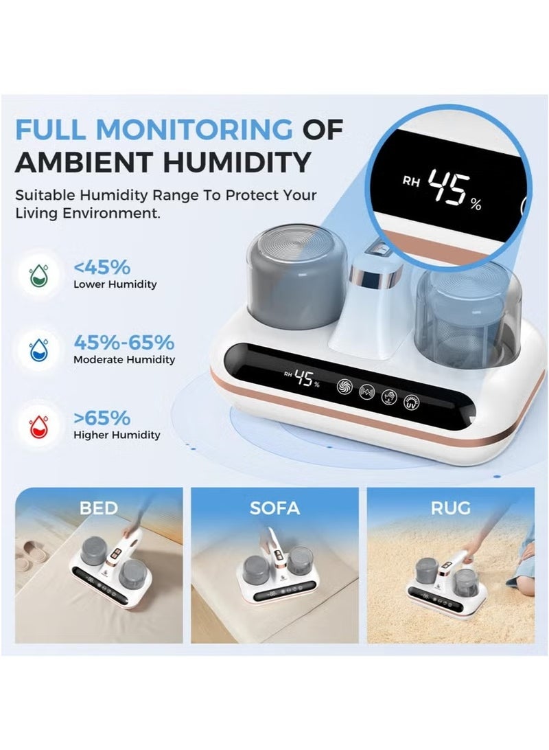 Zaros 2 in 1 Bed Vacuum Cleaner,Cordless Dust Mite Cleaner with UVC Light,10000pa 3000 Rpm/Min Brushroll Rotation & Heating & Ultrasonic & Humidity detection & Smart display - Image 5