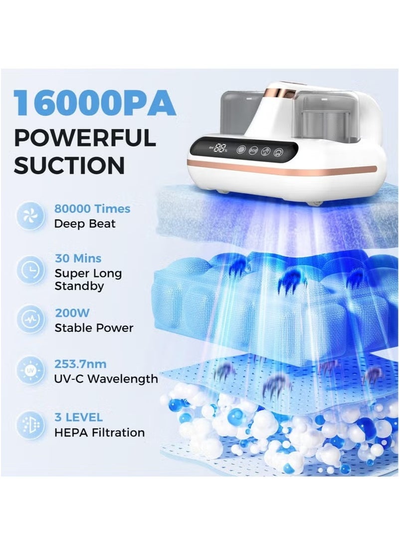 Zaros 2 in 1 Bed Vacuum Cleaner,Cordless Dust Mite Cleaner with UVC Light,10000pa 3000 Rpm/Min Brushroll Rotation & Heating & Ultrasonic & Humidity detection & Smart display - Image 3