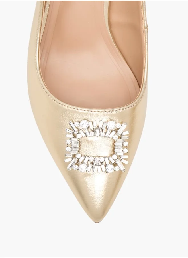 Celeste Women's Solid Slingback Shoes with Block Heels and Embellished Accent Ramadan Collection