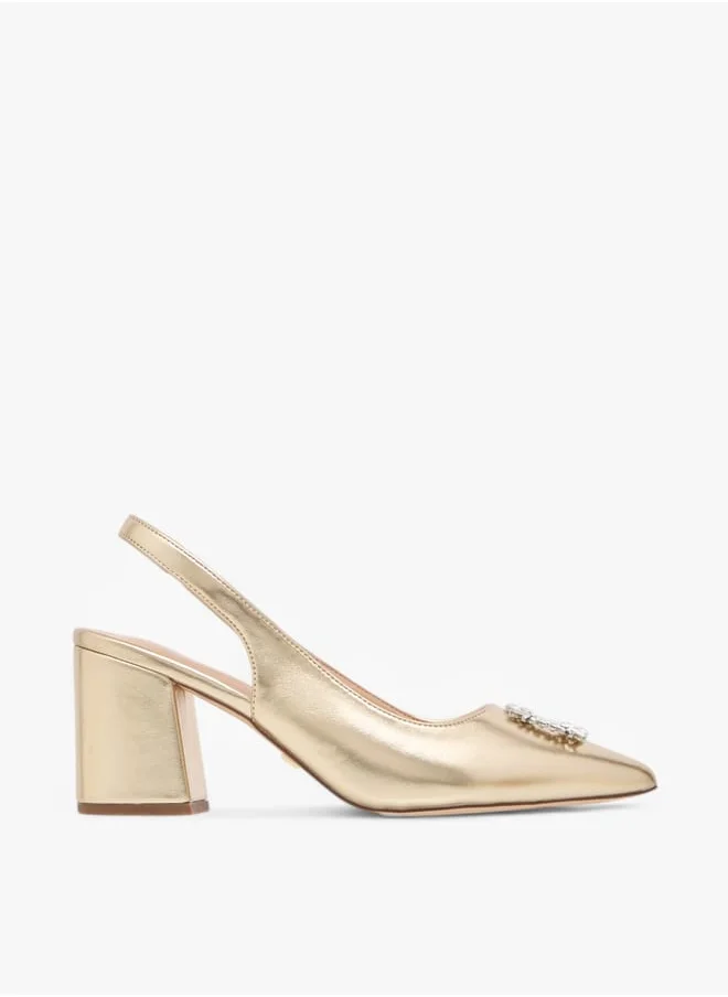 Celeste Women's Solid Slingback Shoes with Block Heels and Embellished Accent Ramadan Collection