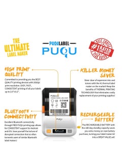 PUQULABEL Wireless Label Printer - Portable Bluetooth Thermal Label Maker with Rechargeable Battery, HD Printing for Android & iOS, Compact Pocket-Size Design for Home, Office, School & Small Business - White  - Image 3