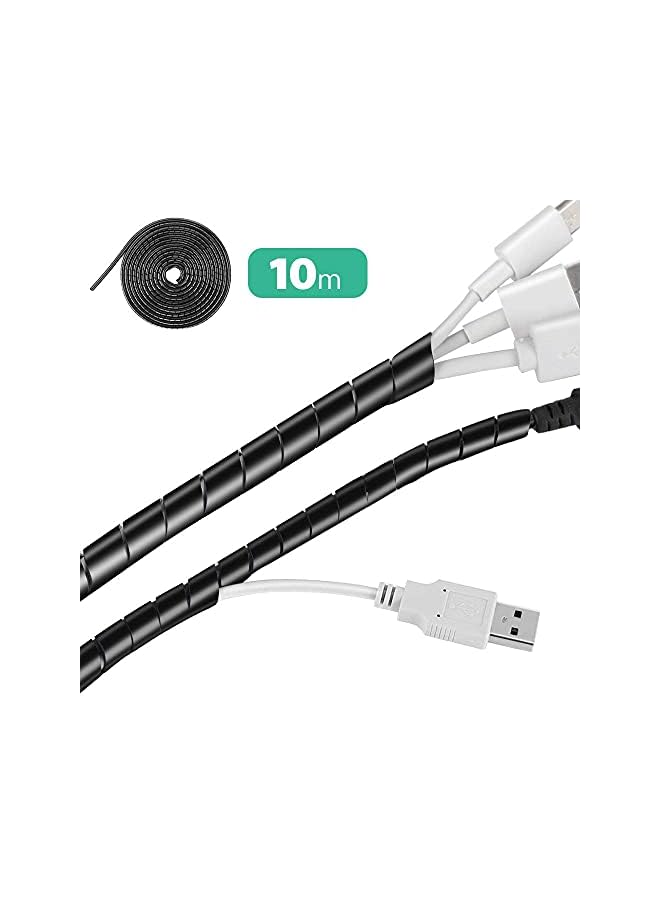 AGPtek غطاء سلك حلزوني من البولي إيثيلين 2 قطعة بطول 10 متر لحماية كابلات التلفاز وDVD والاستريو والهوائي والكمبيوتر (قطر 6 مم - طول 4 م، قطر 4 مم - طول 6 م، أسود) - Image 2