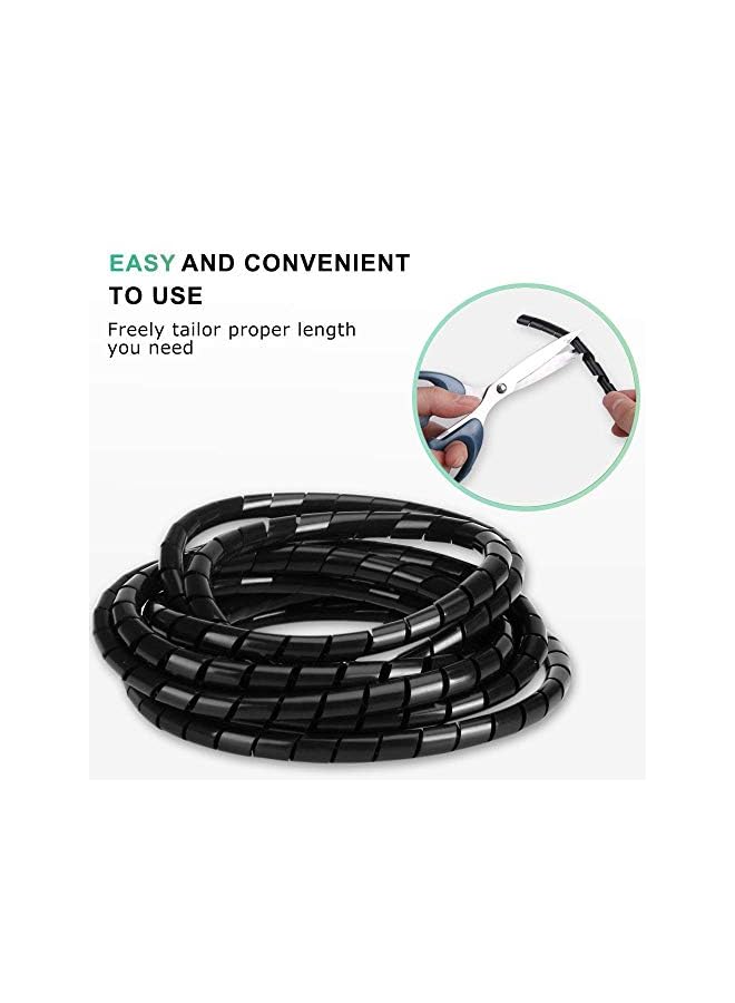 AGPtek غطاء سلك حلزوني من البولي إيثيلين 2 قطعة بطول 10 متر لحماية كابلات التلفاز وDVD والاستريو والهوائي والكمبيوتر (قطر 6 مم - طول 4 م، قطر 4 مم - طول 6 م، أسود) - Image 3