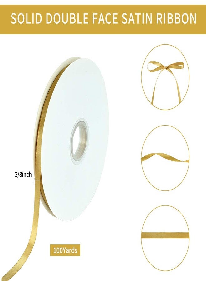 TONIFUL 3/8 Inch x 100yds Gold Satin Ribbon Thin Solid Fabric Ribbons Roll for Gift Wrapping Invitation Floral Hair Balloons Craft Sewing Party Wedding Popsicles Decoration - Image 2