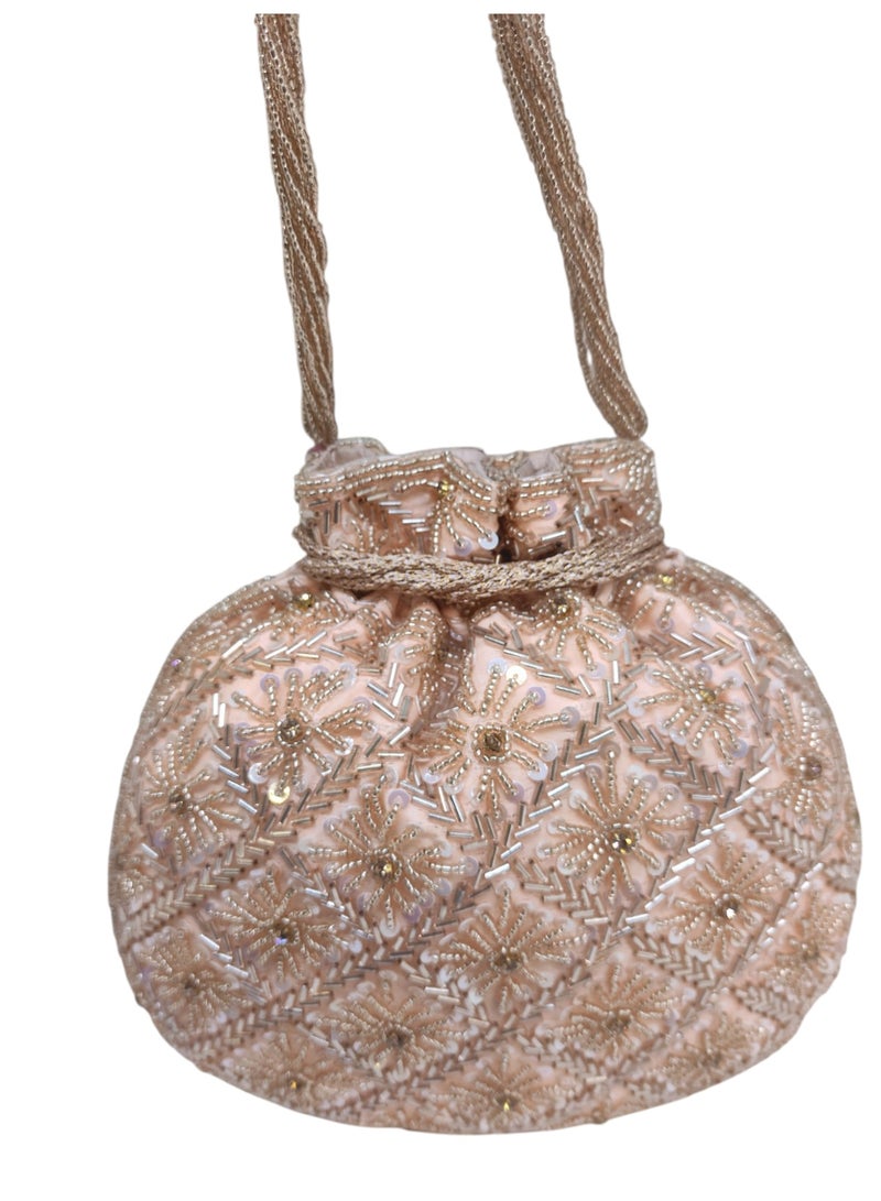 أركاد حقيبة بوتلي نسائية مطرزة بالخرز من أركاد – حقيبة يد ذهبية بسحب للخيط للأعراس والحفلات - Image 4