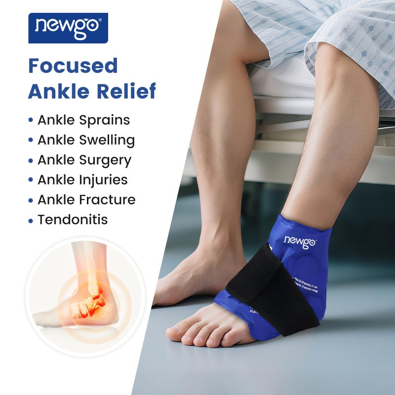 NEWGO Ankle Ice Pack Wrap for Sprained Relief, Ice Pack for Ankle Inuries Reusable, Cold Therapy for Ankles Swelling, Post Surgery Recovery - Blue - Image 3