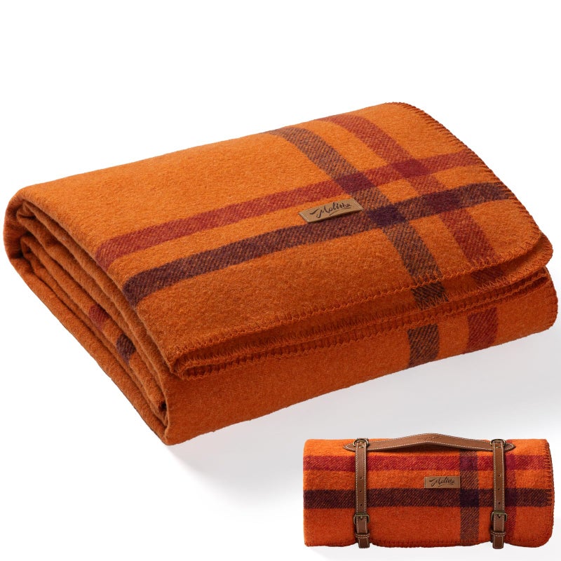 Molithe 100% Wool Blanket, 62" x 86", Warm, Thick, Washable, Military Wool Blanket, Great for Camping, Outdoors, Sporting Events, Survival Kits Warm Sunset Frame - Image 1