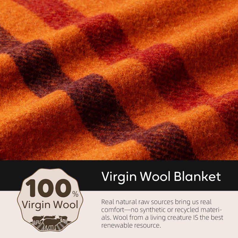 Molithe 100% Wool Blanket, 62" x 86", Warm, Thick, Washable, Military Wool Blanket, Great for Camping, Outdoors, Sporting Events, Survival Kits Warm Sunset Frame - Image 3