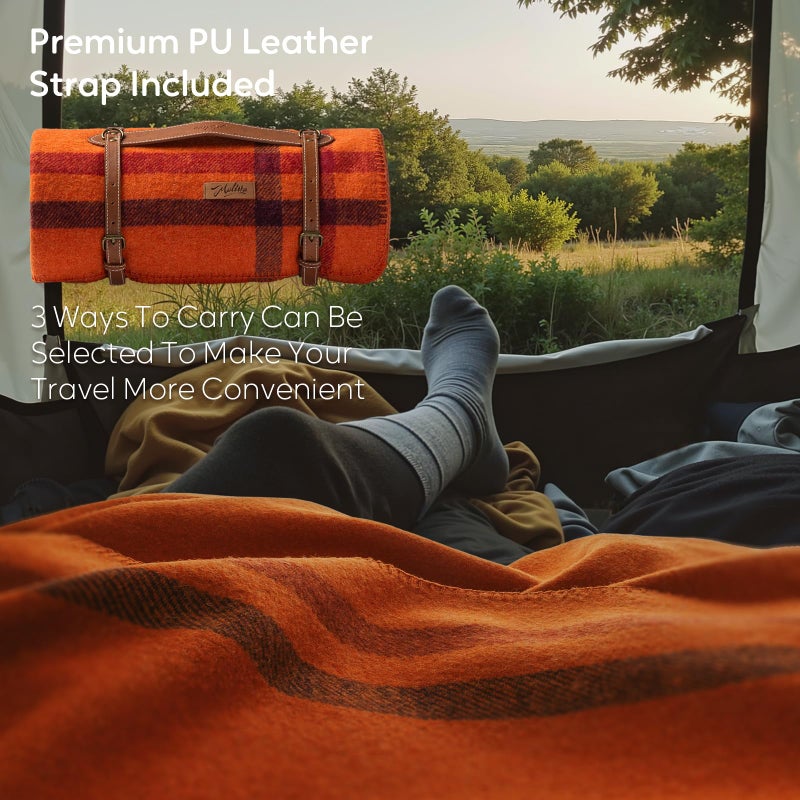 Molithe 100% Wool Blanket, 62" x 86", Warm, Thick, Washable, Military Wool Blanket, Great for Camping, Outdoors, Sporting Events, Survival Kits Warm Sunset Frame - Image 4