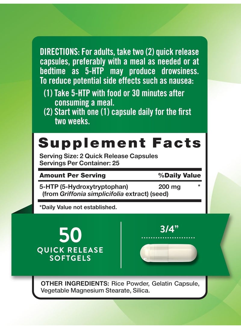 Nature's Truth 5-HTP 200mg Quick Release Capsules, 50 Count, Non-GMO & Gluten Free - Image 2